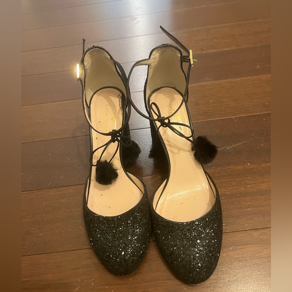 Kate Spade glitter and Pom Pom shoes size 7